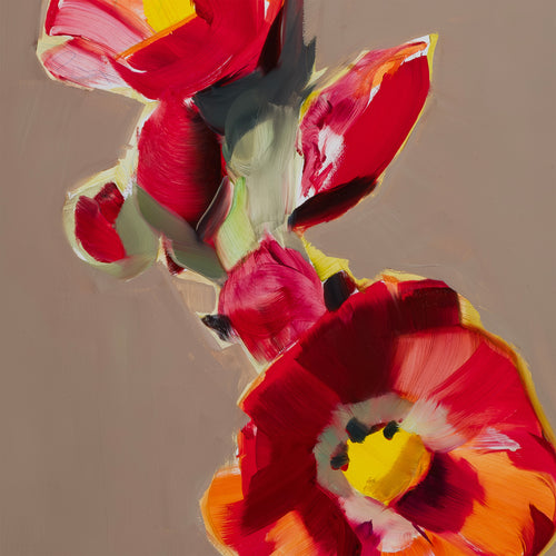 Hollyhocks / Oil on Wood