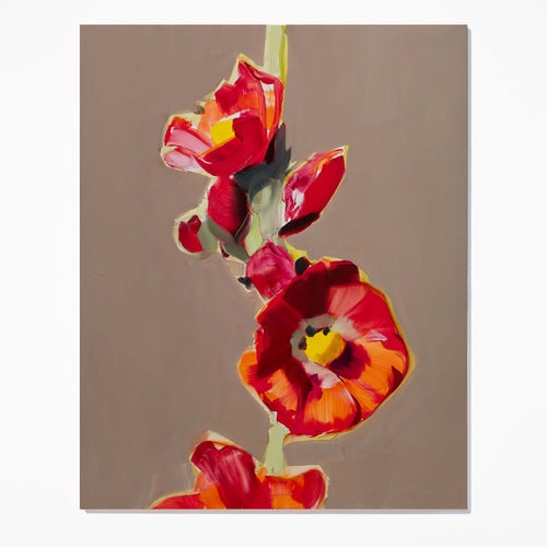 Hollyhocks / Oil on Wood